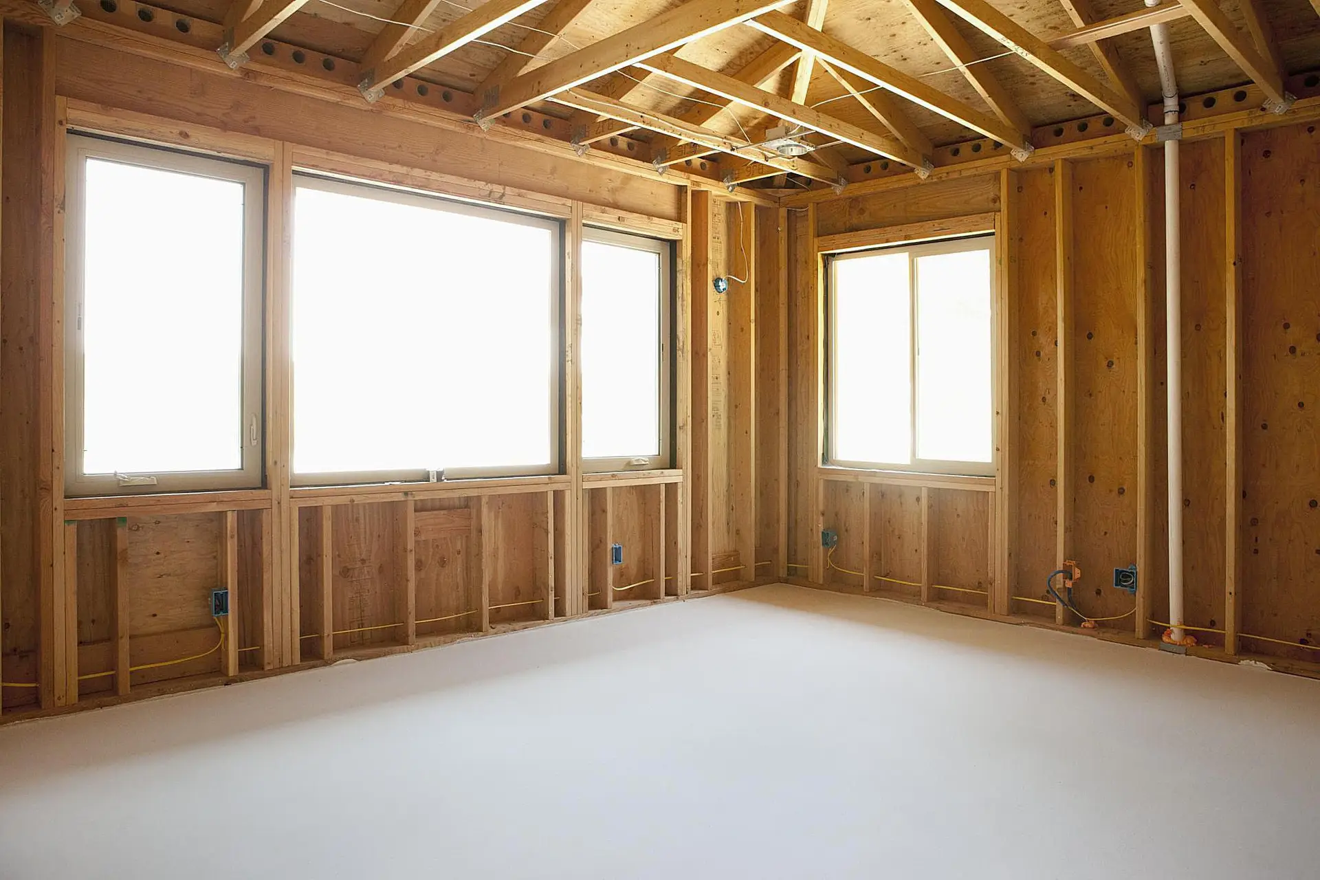Wood-framed interior room prepared for drywall installation in a residential home
